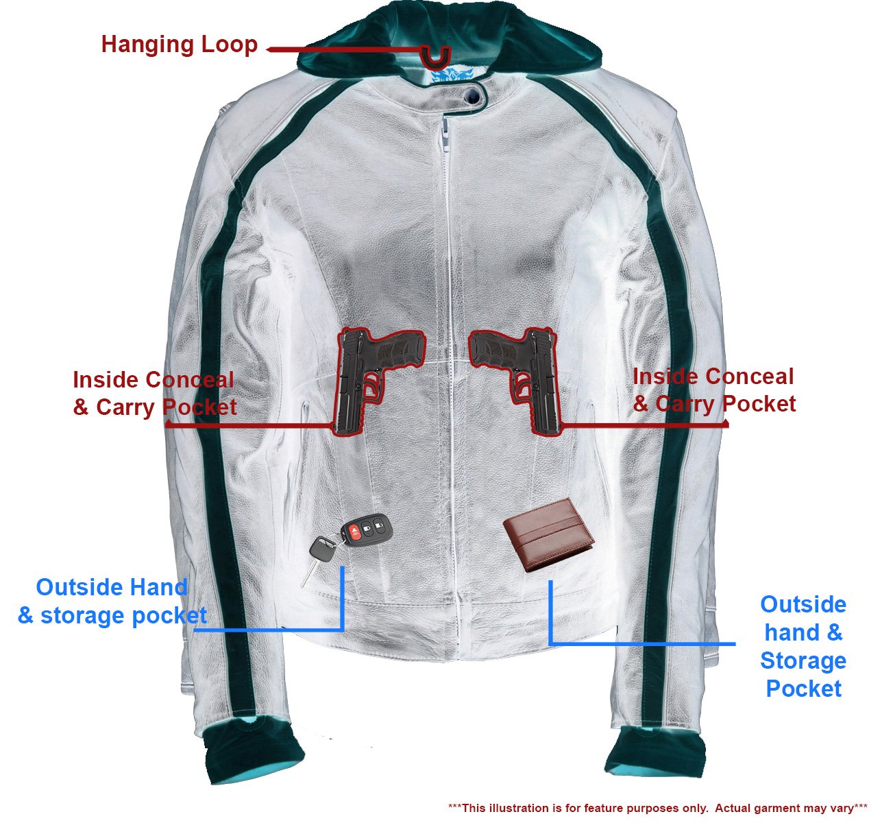 SH1951 Women's Black and Pink Striped Leather Jacket with Zip-Out Hoodie