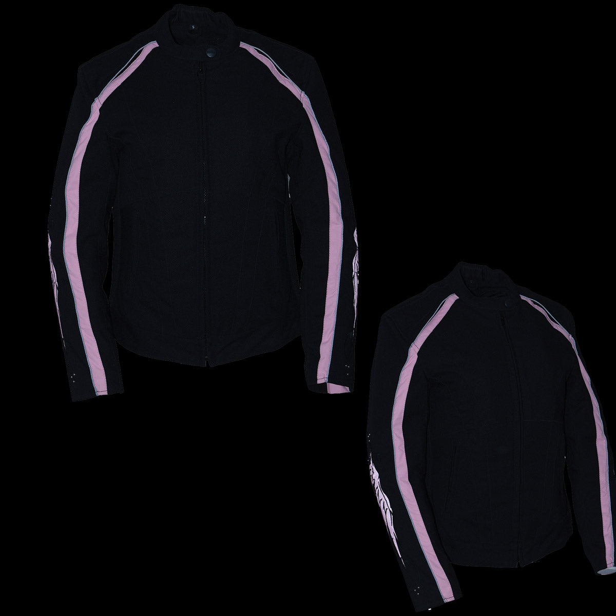 SH1954 Women's Black and Pink Textile Jacket with Stud and Wings Detailing