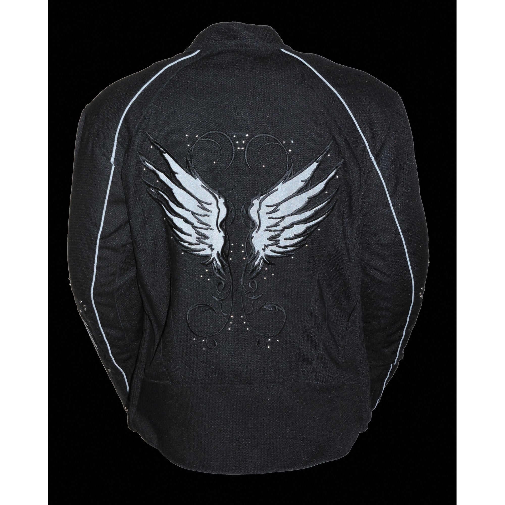 SH1954 Women's Black Textile Jacket with Stud and Wings Detailing