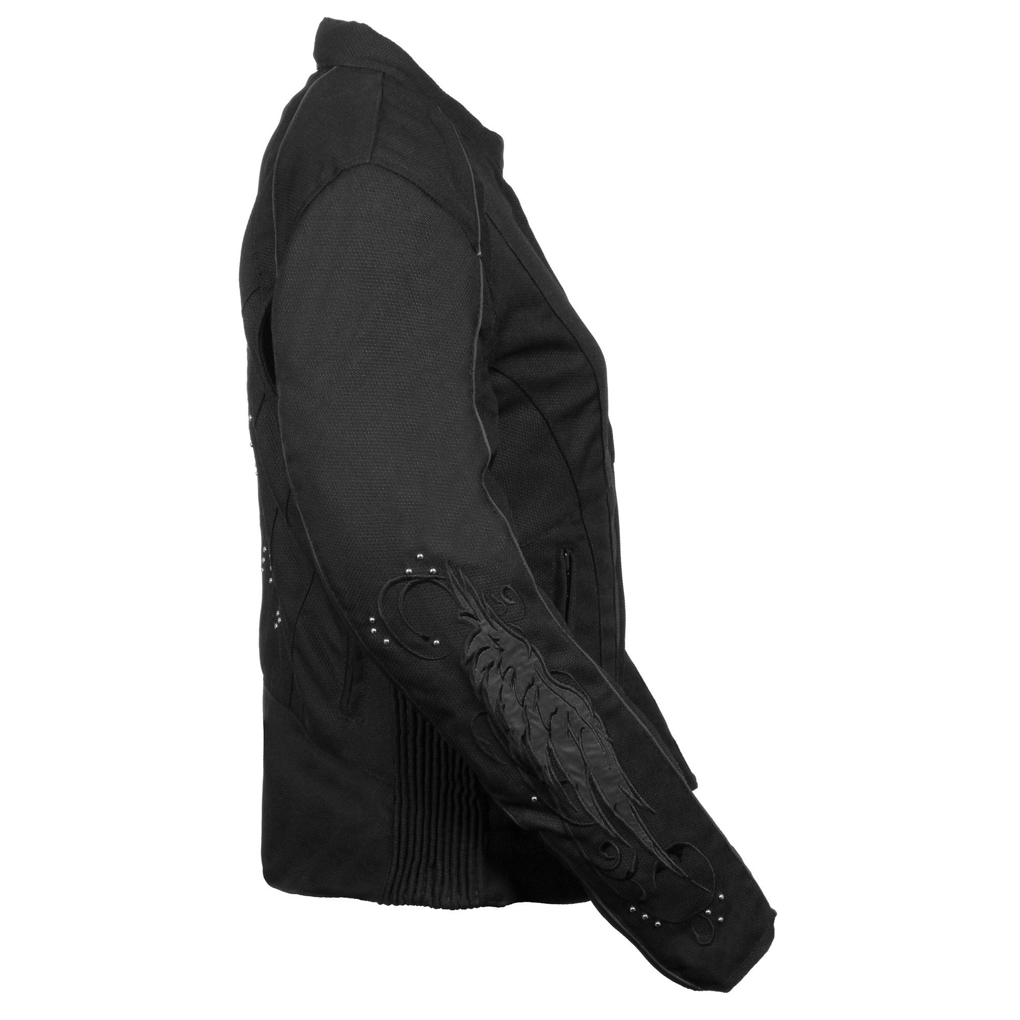 MPL1954 Women's 'Studded Wings' Black Textile Moto Jacket