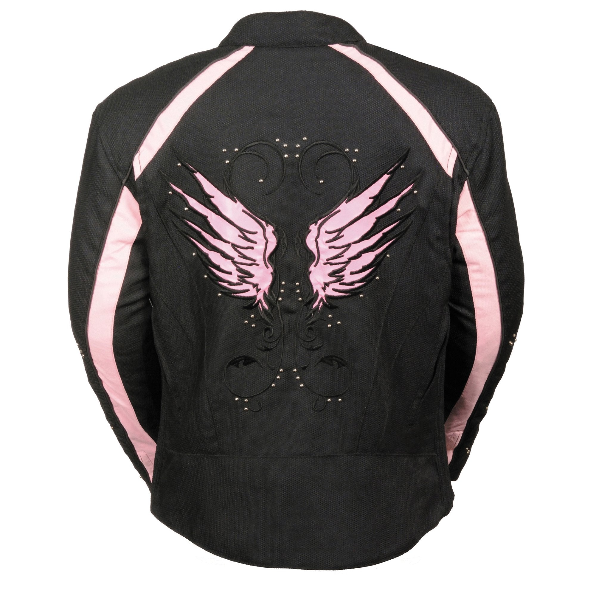 SH1954 Women's Black and Pink Textile Jacket with Stud and Wings Detailing
