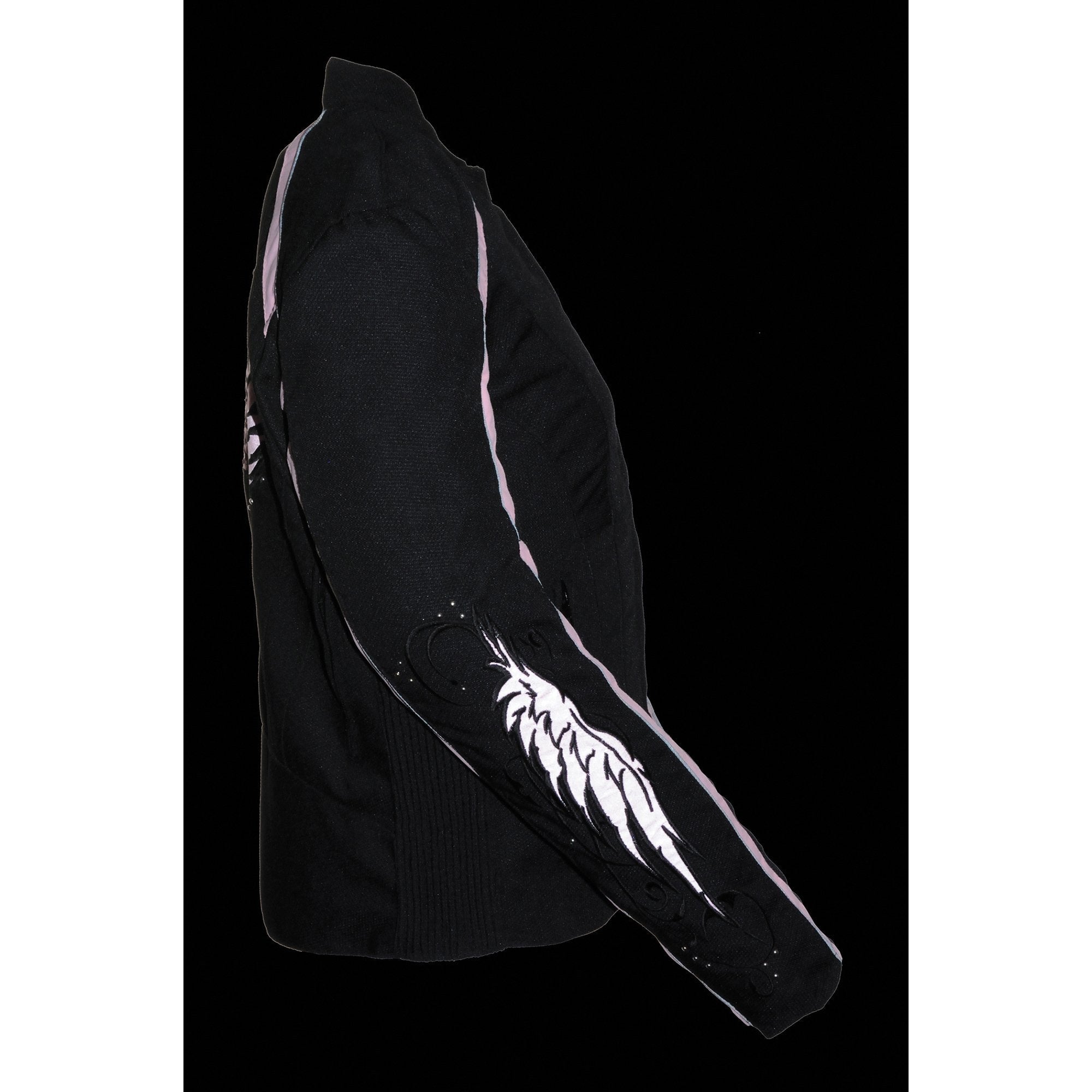 SH1954 Women's Black and Pink Textile Jacket with Stud and Wings Detailing