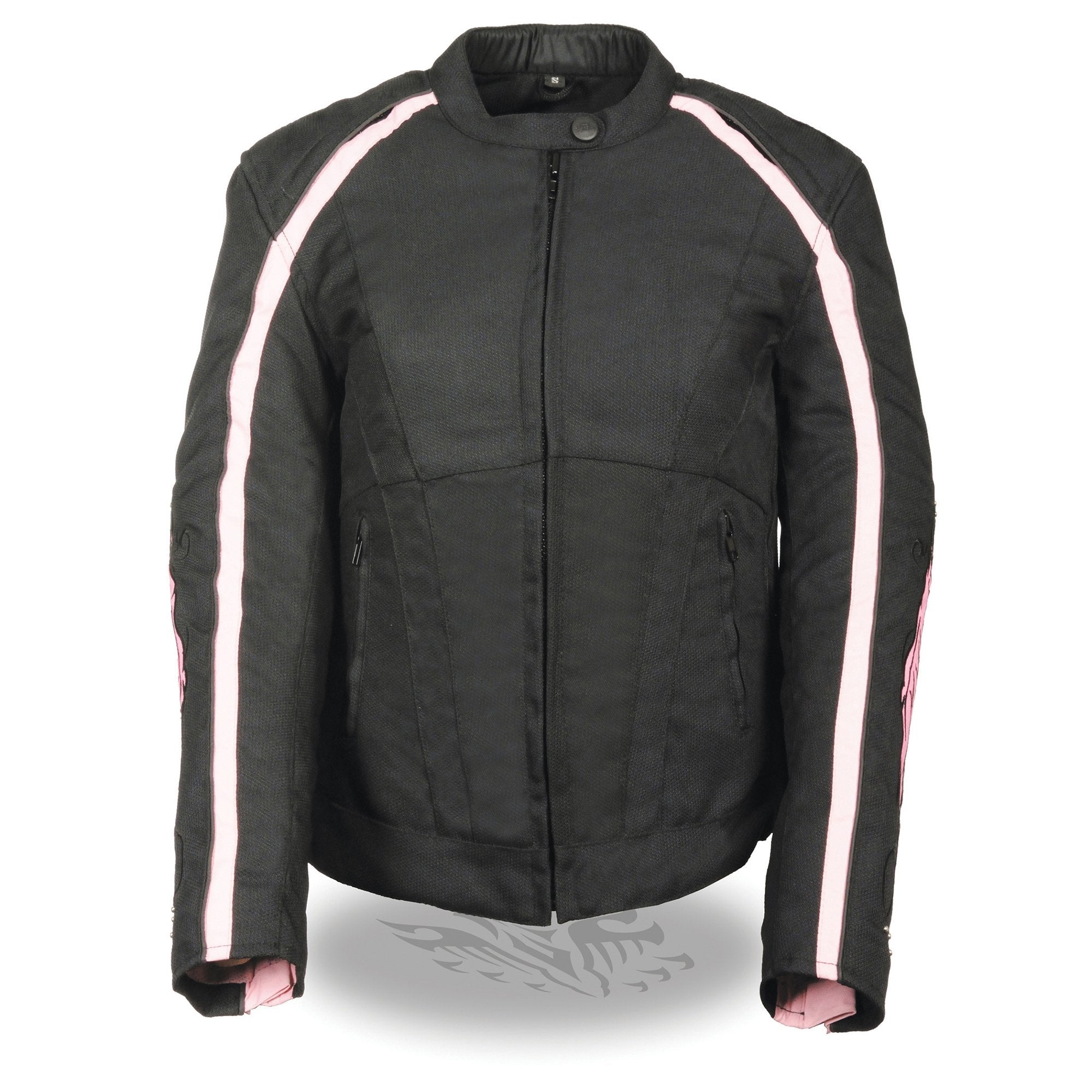 SH1954 Women's Black and Pink Textile Jacket with Stud and Wings Detailing