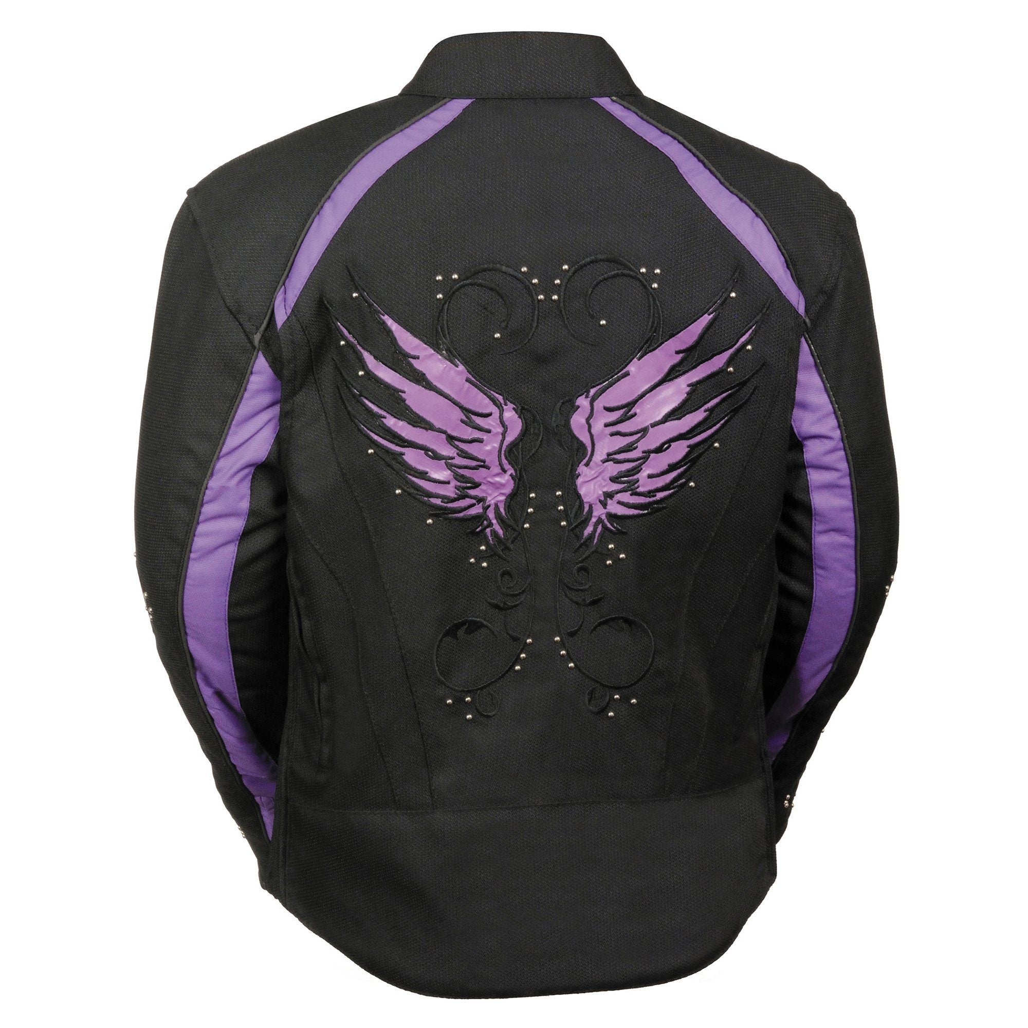 MPL1954 Women's 'Studded Wings' Black and Purple Textile Moto Jacket