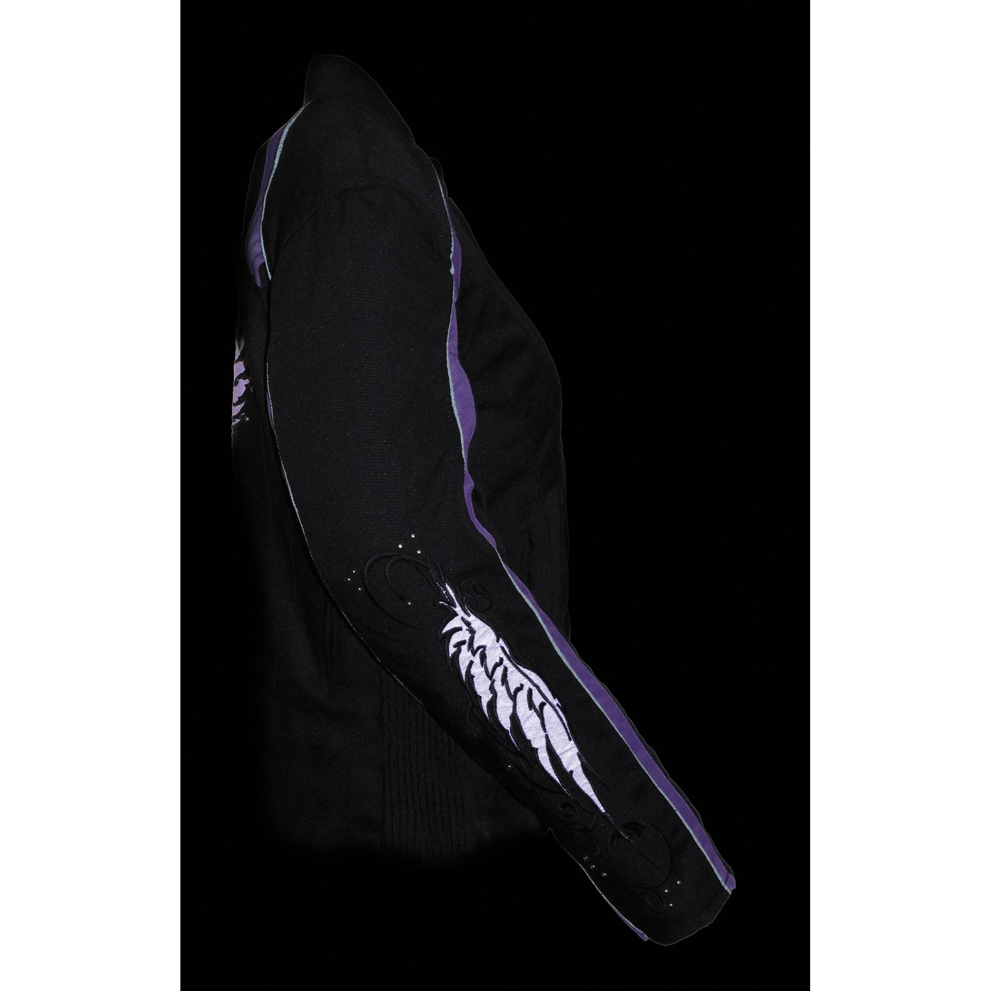 SH1954 Women's Black and Purple Textile Jacket with Stud and Wings Detailing