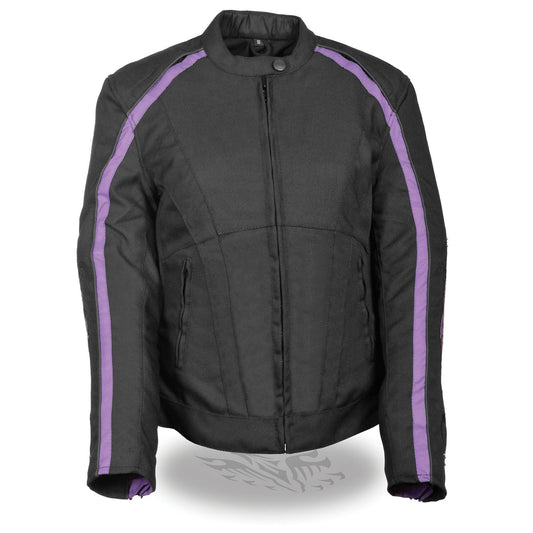 MPL1954 Women's 'Studded Wings' Black and Purple Textile Moto Jacket