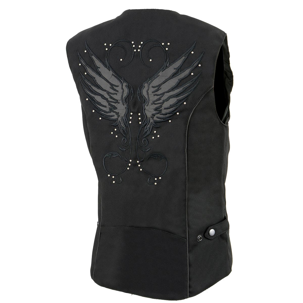 SH1955 Ladies Black Textile Vest with Wing Embroidery
