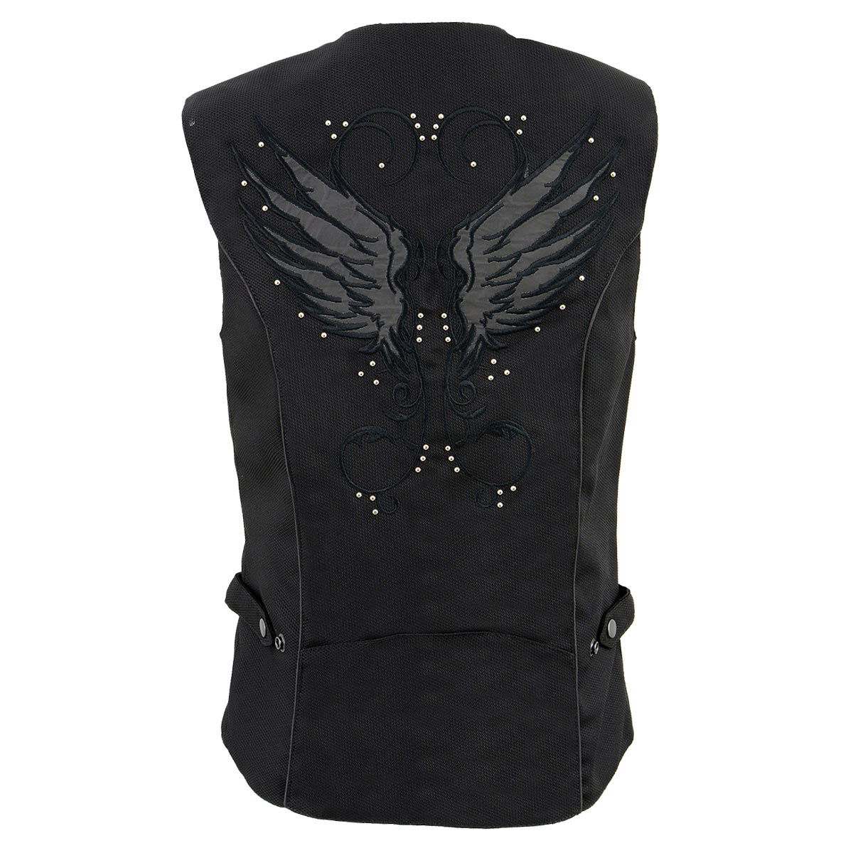 SH1955 Ladies Black Textile Vest with Wing Embroidery