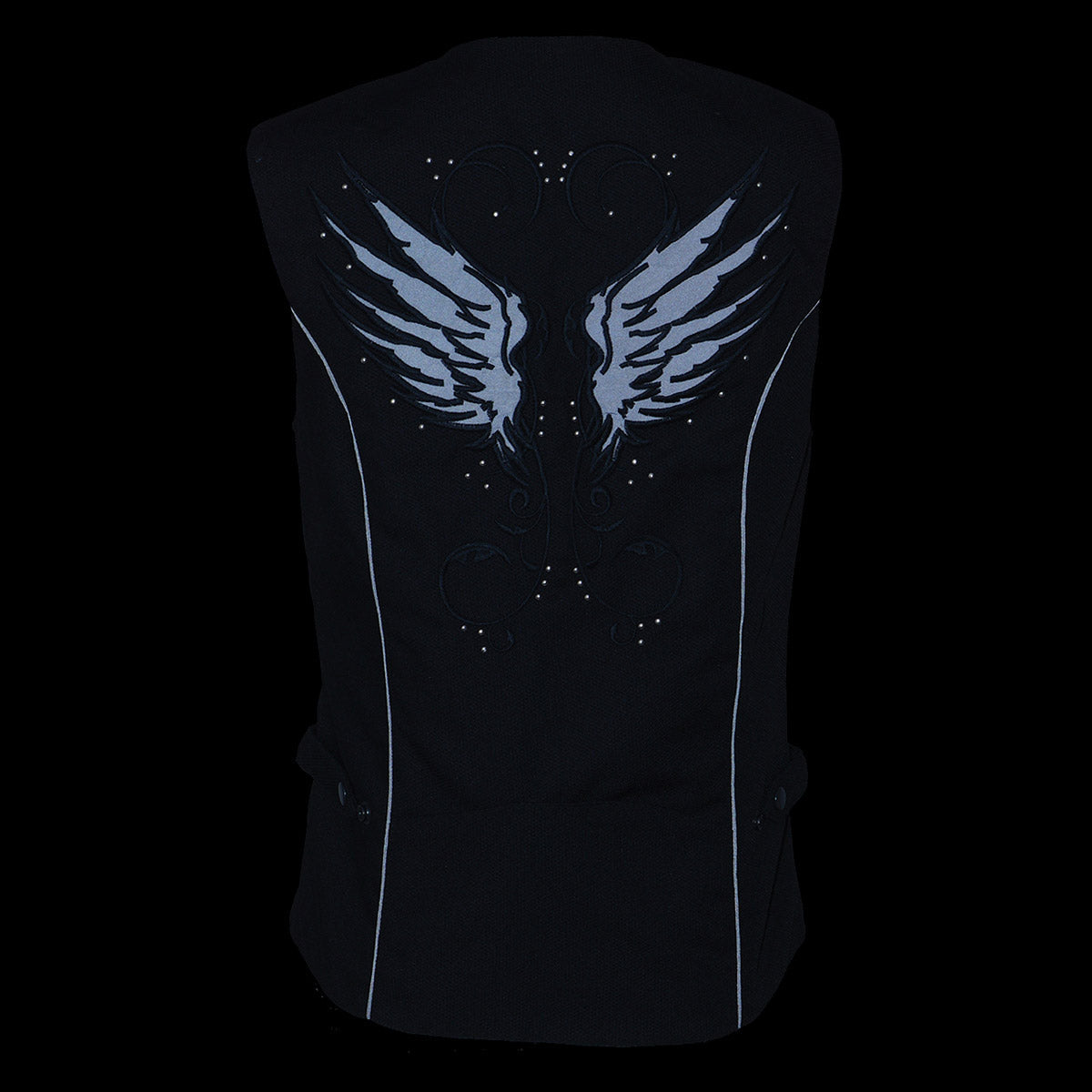 SH1955 Ladies Black Textile Vest with Wing Embroidery