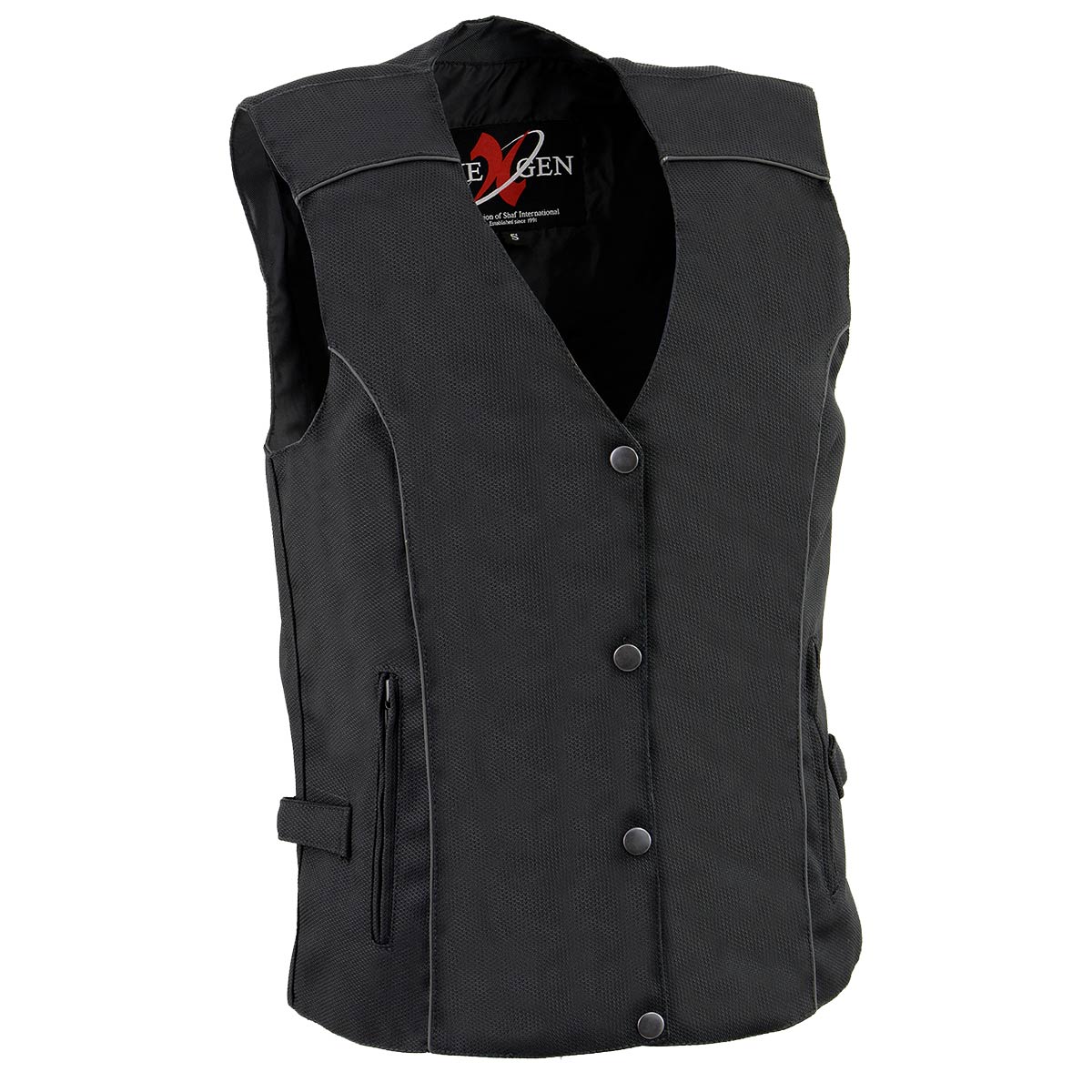 SH1955 Ladies Black Textile Vest with Wing Embroidery