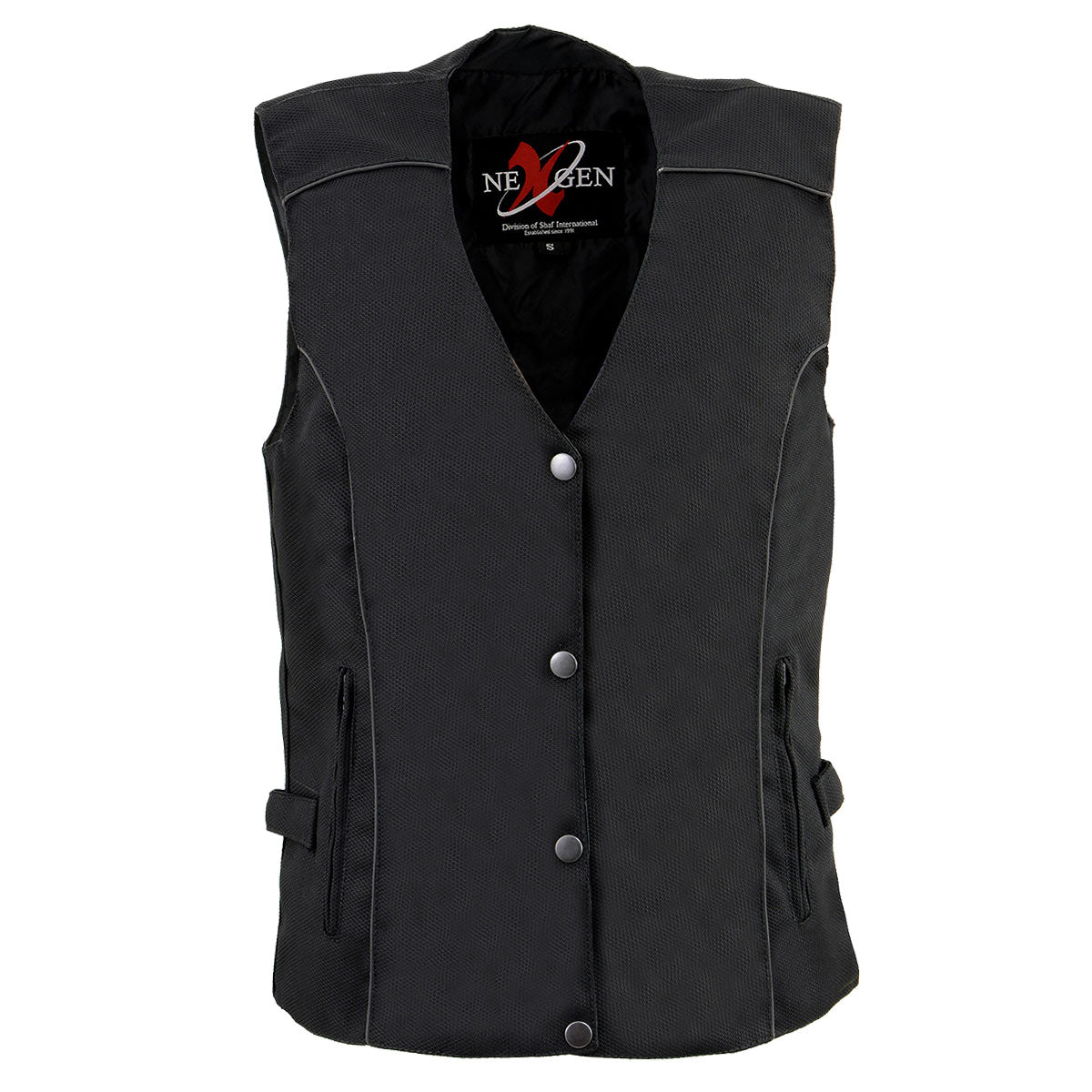 SH1955 Ladies Black Textile Vest with Wing Embroidery