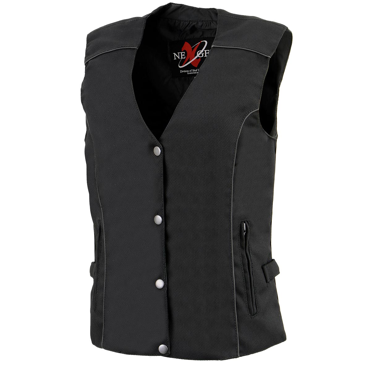 SH1955 Ladies Black Textile Vest with Wing Embroidery
