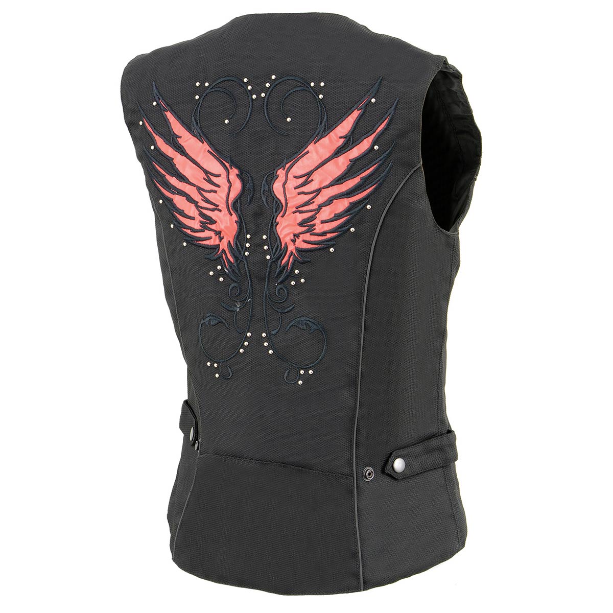 SH1955 Ladies Black and Red Textile Vest with Wing Embroidery