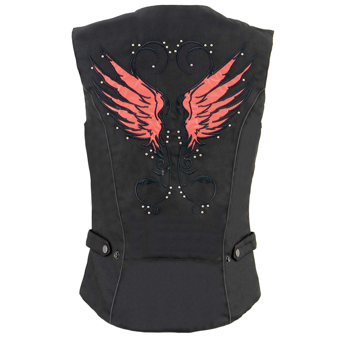 SH1955 Ladies Black and Red Textile Vest with Wing Embroidery