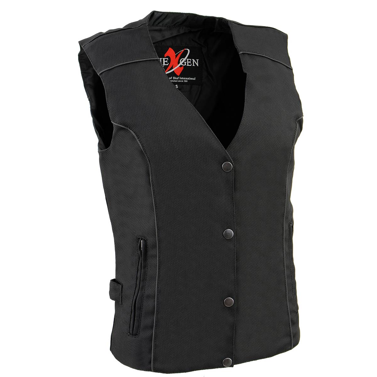SH1955 Ladies Black and Red Textile Vest with Wing Embroidery