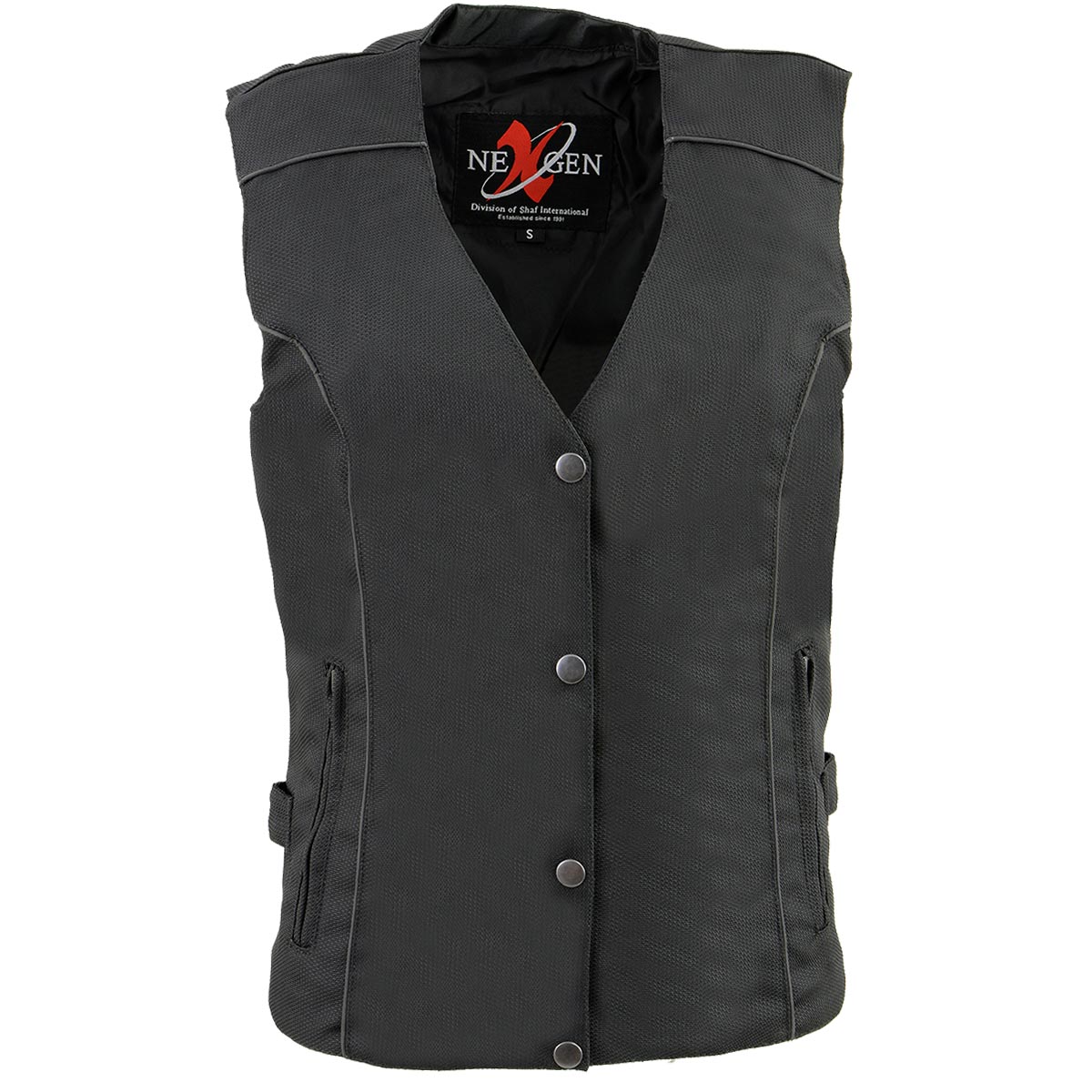 SH1955 Ladies Black and Red Textile Vest with Wing Embroidery