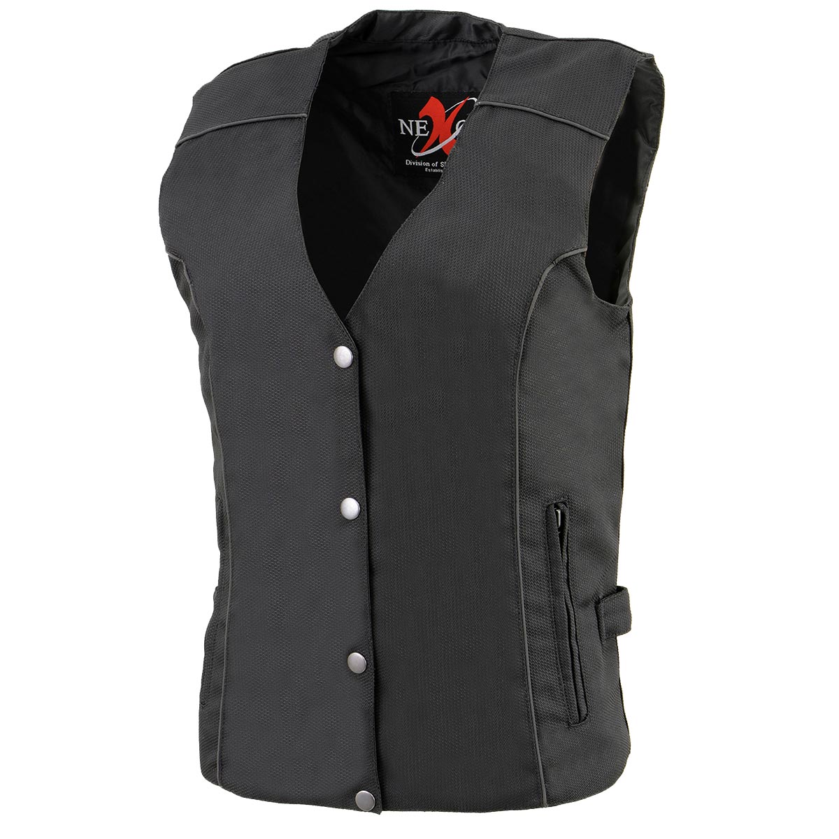 SH1955 Ladies Black and Red Textile Vest with Wing Embroidery