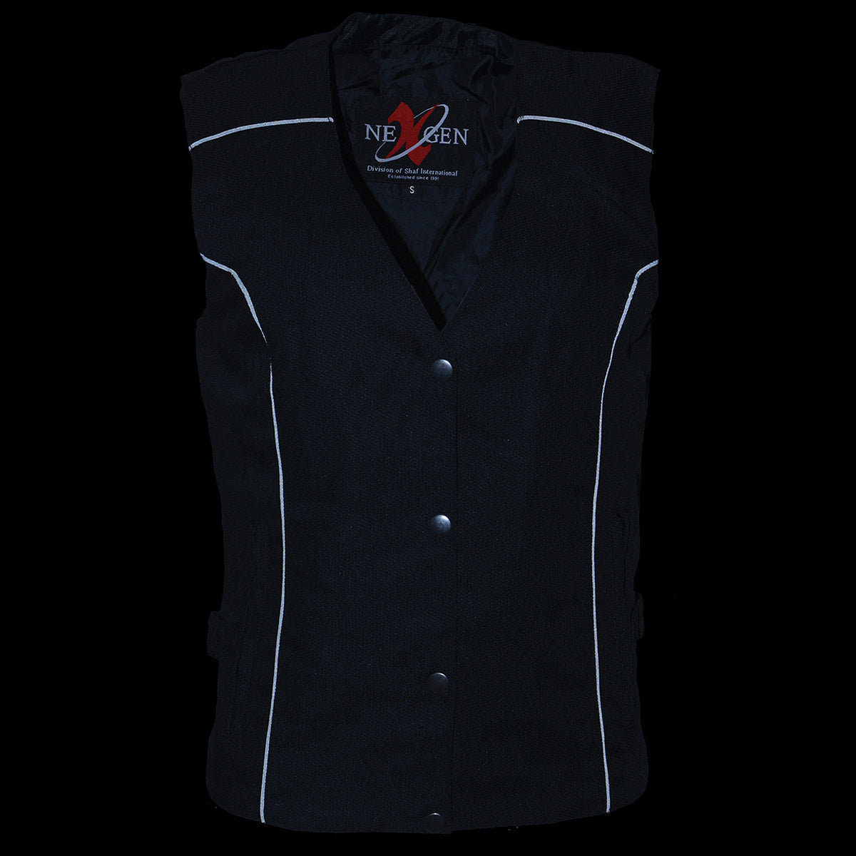 SH1955 Ladies Black and Red Textile Vest with Wing Embroidery