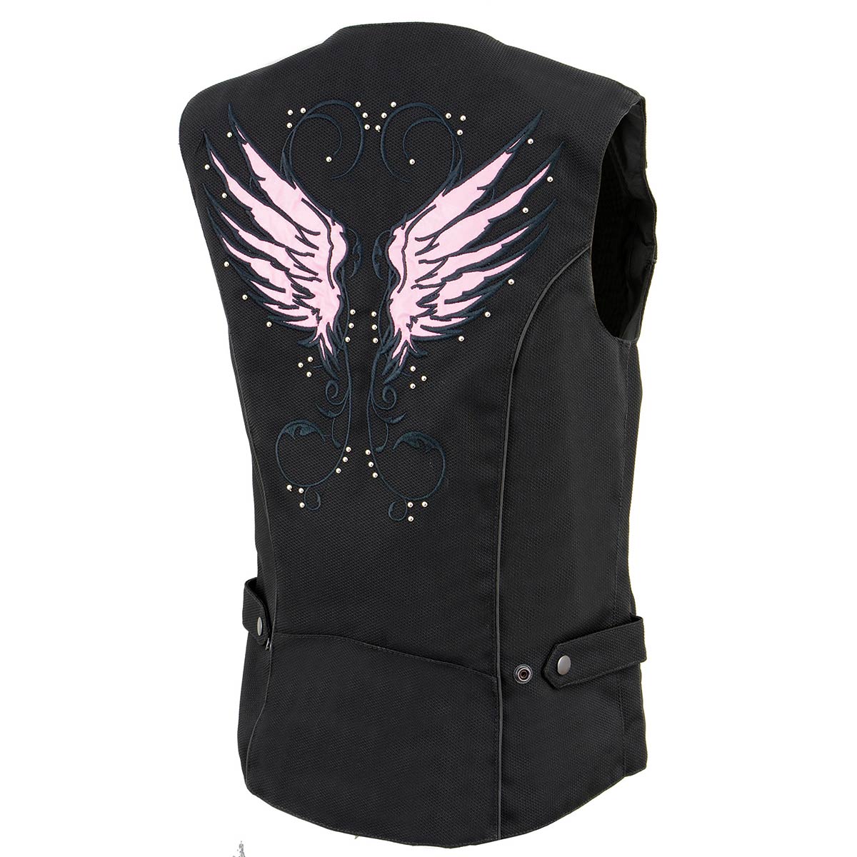 SH1955 Ladies Black and Pink Textile Vest with Wing Embroidery