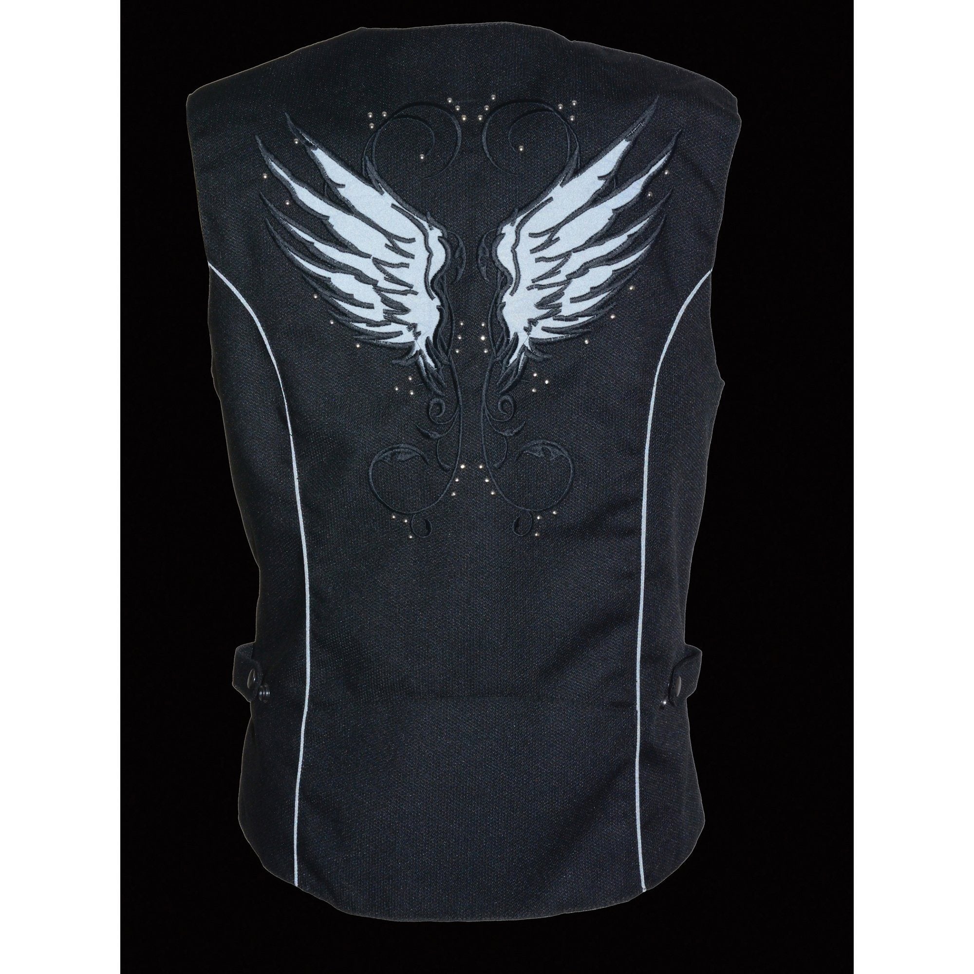 SH1955 Ladies Black Textile Vest with Wing Embroidery