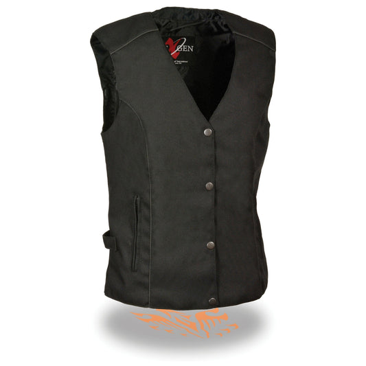SH1955 Ladies Black Textile Vest with Wing Embroidery
