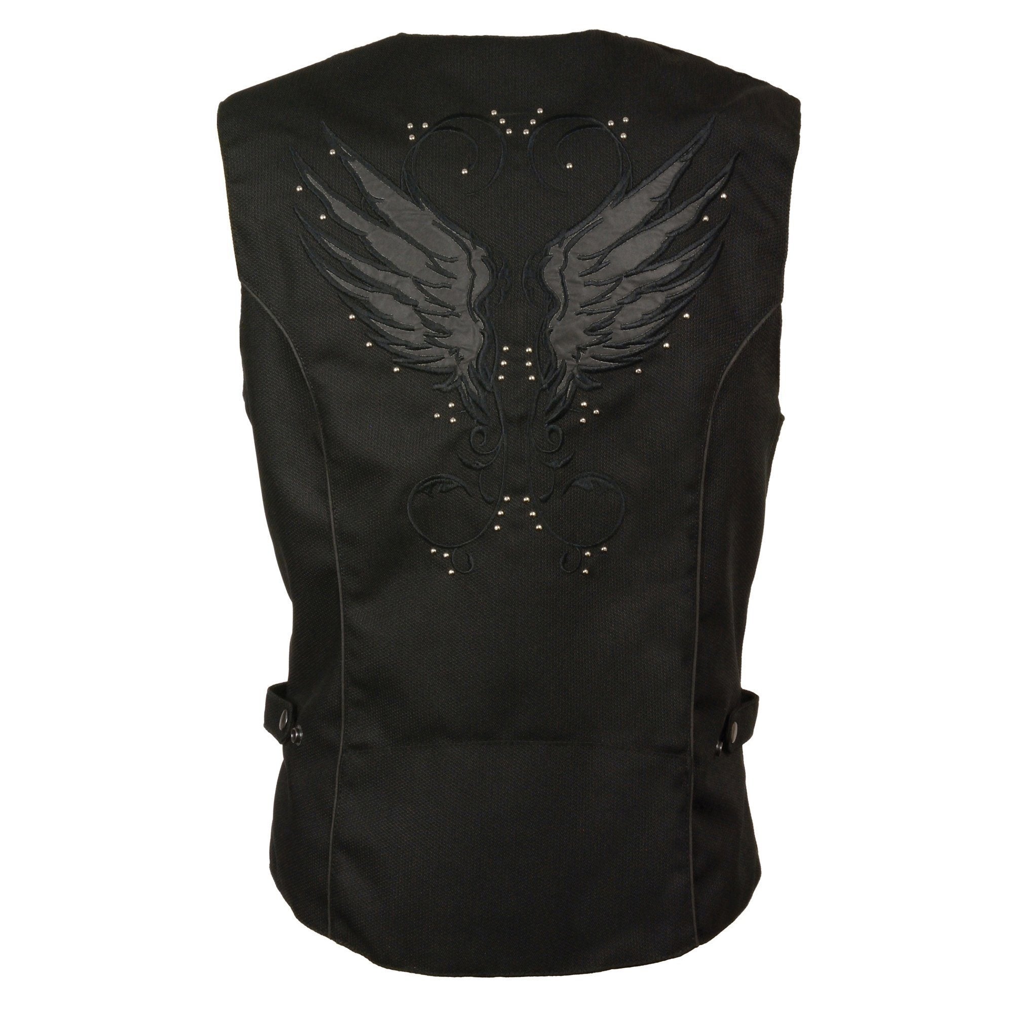 SH1955 Ladies Black Textile Vest with Wing Embroidery