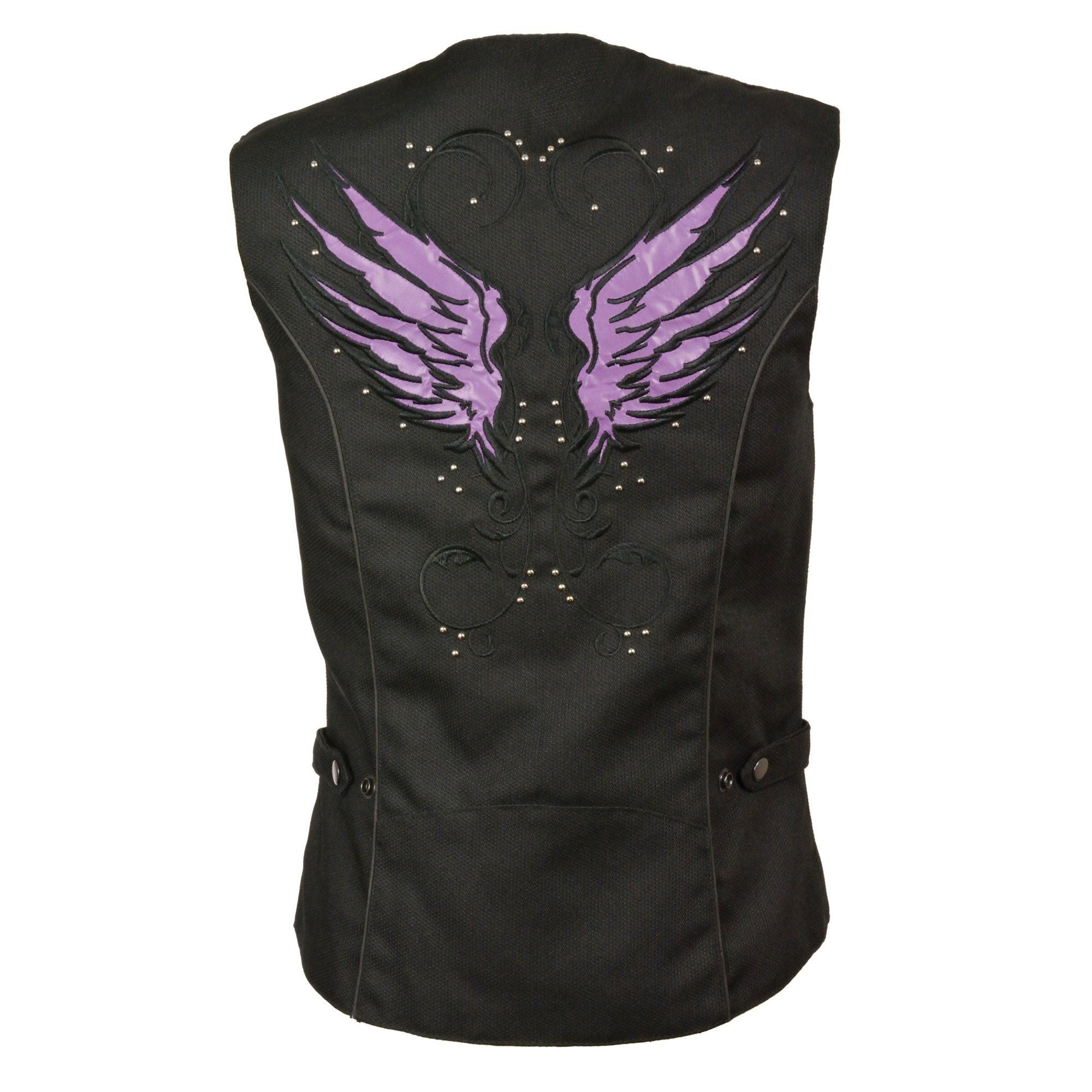 MPL1955 Ladies 'Winged Embroidery' Black and Purple Textile Vest