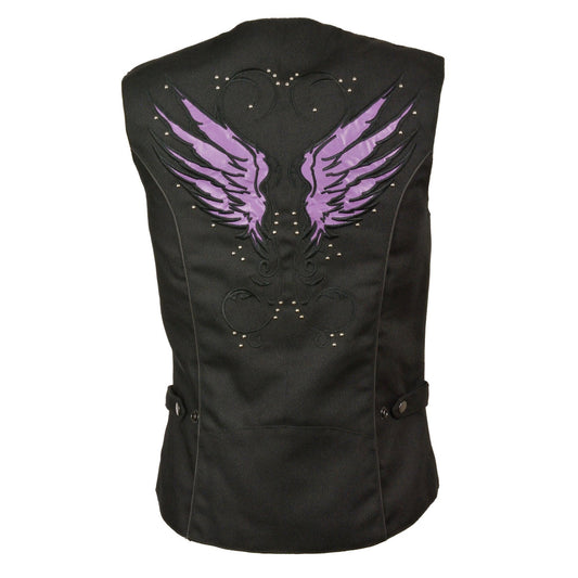MPL1955 Ladies 'Winged Embroidery' Black and Purple Textile Vest