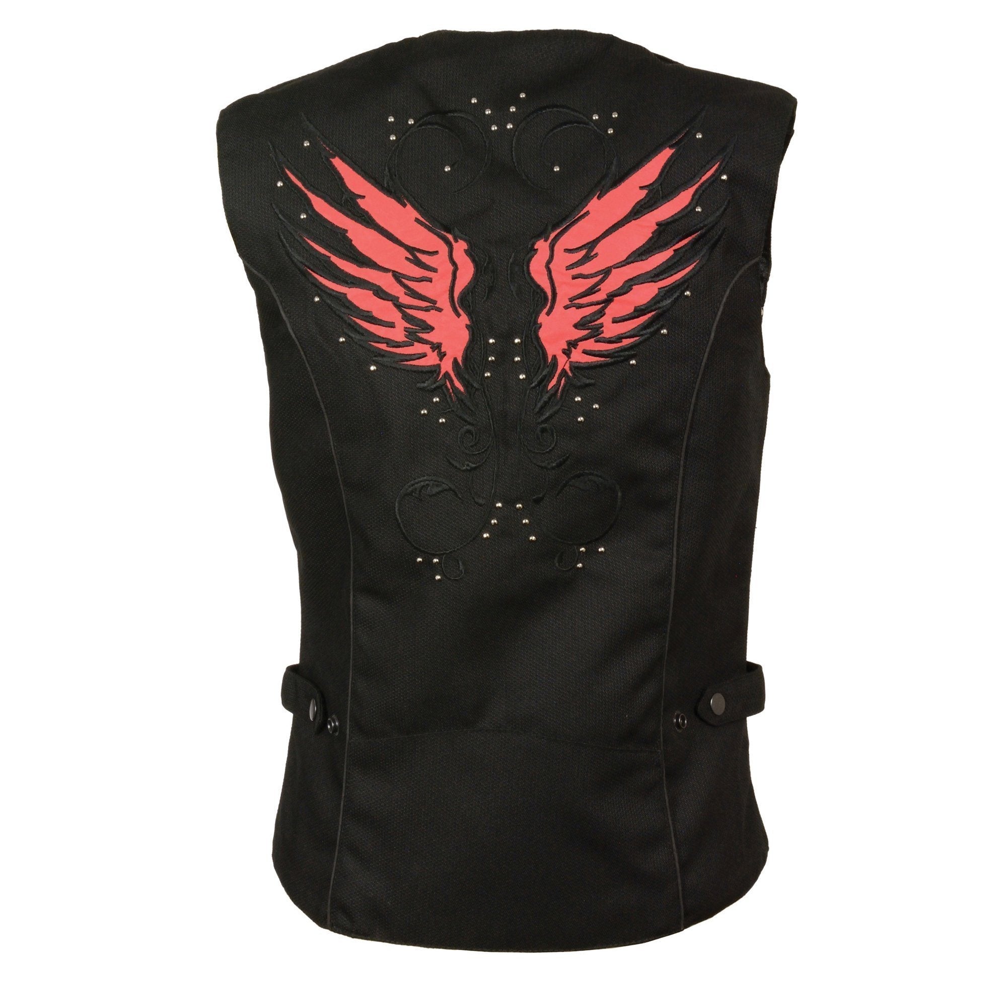 SH1955 Ladies Black and Red Textile Vest with Wing Embroidery