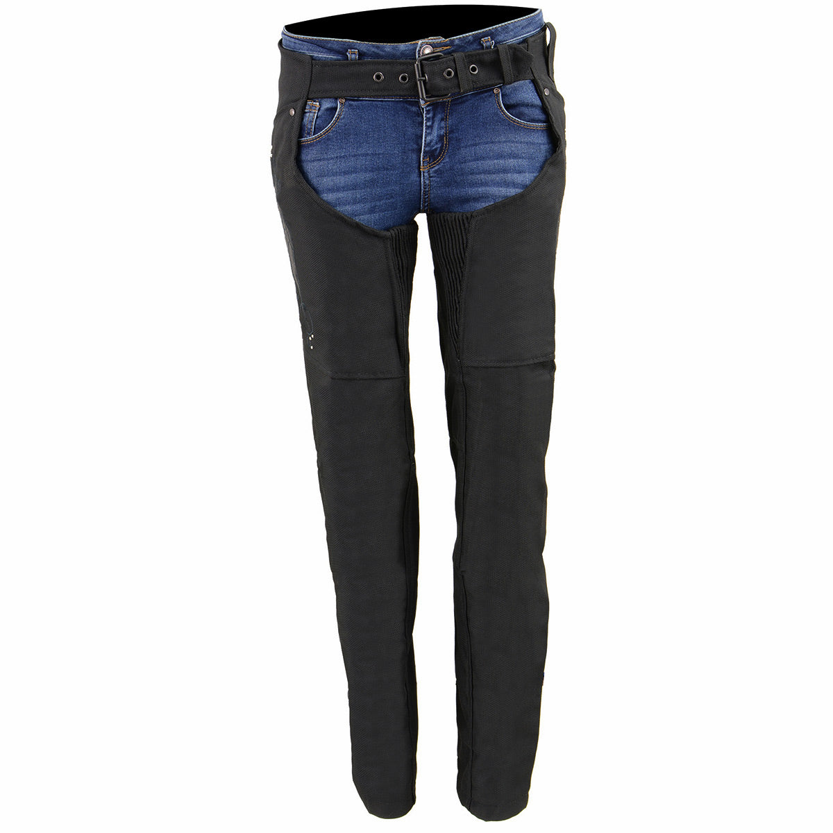 SH1956 Women's 'Winged' Solid Black Textile Chaps