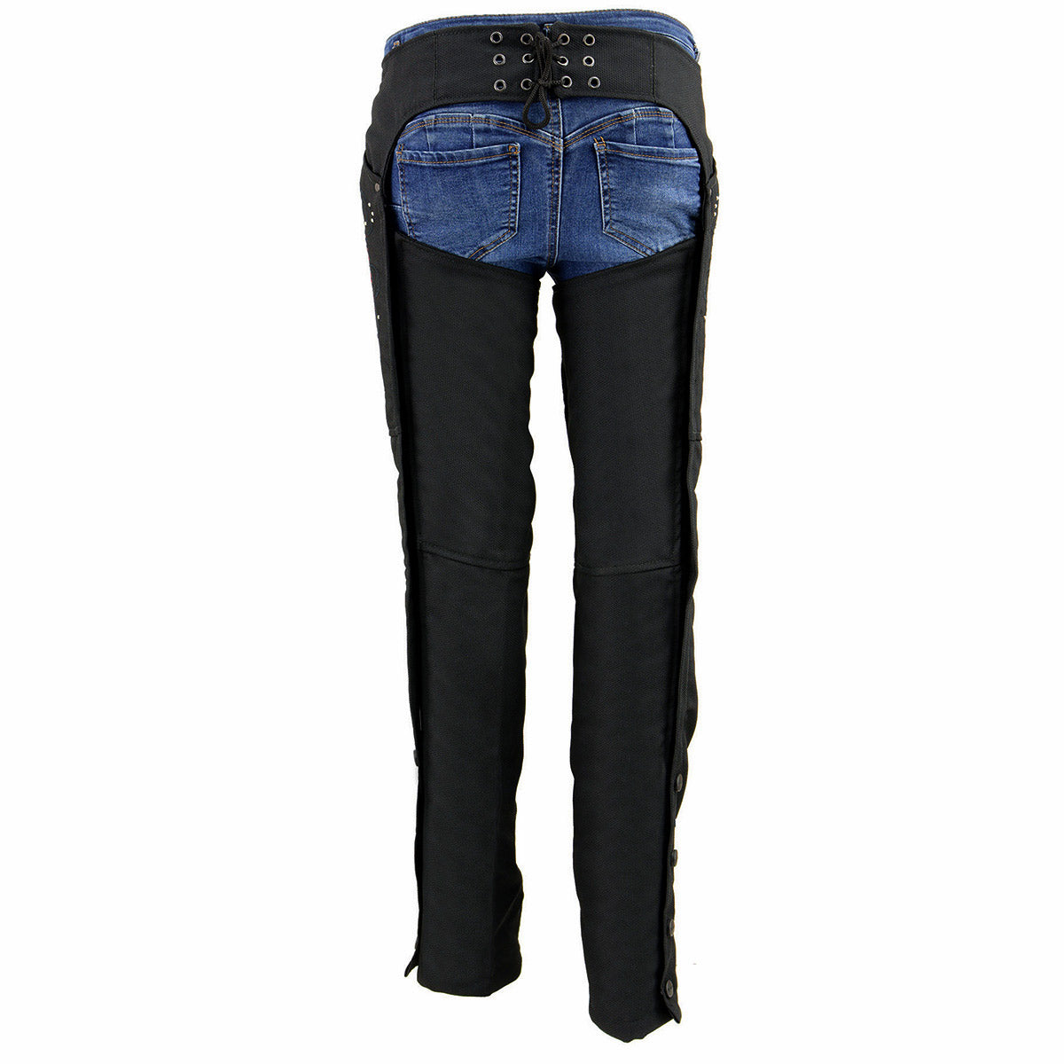 SH1956 Women's 'Winged' Black and Red Textile Chaps