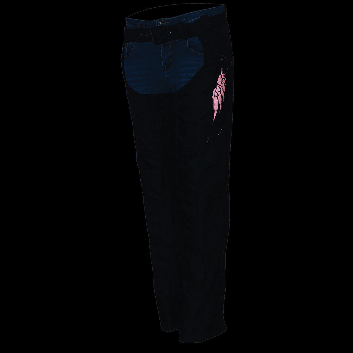 SH1956 Women's 'Winged' Black and Red Textile Chaps