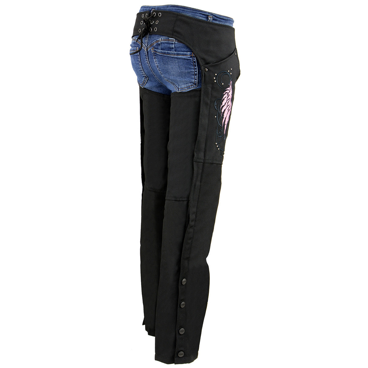 SH1956 Women's 'Winged' Black and Pink Textile Chaps