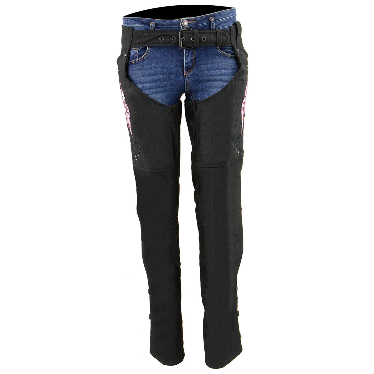 SH1956 Women's 'Winged' Black and Pink Textile Chaps