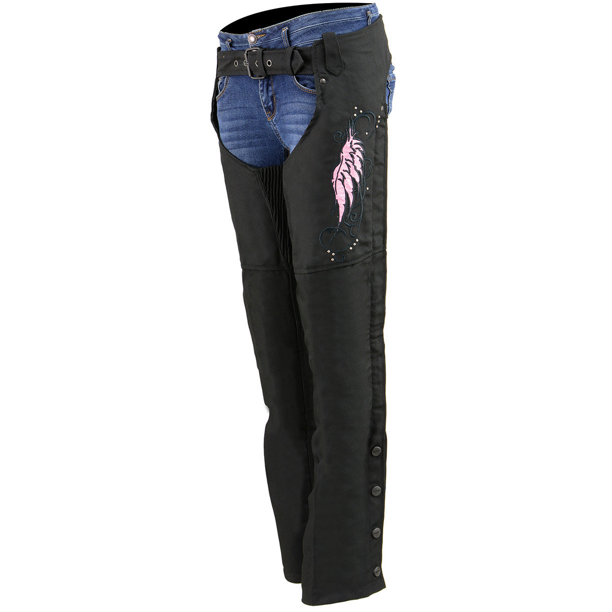 SH1956 Women's 'Winged' Black and Pink Textile Chaps