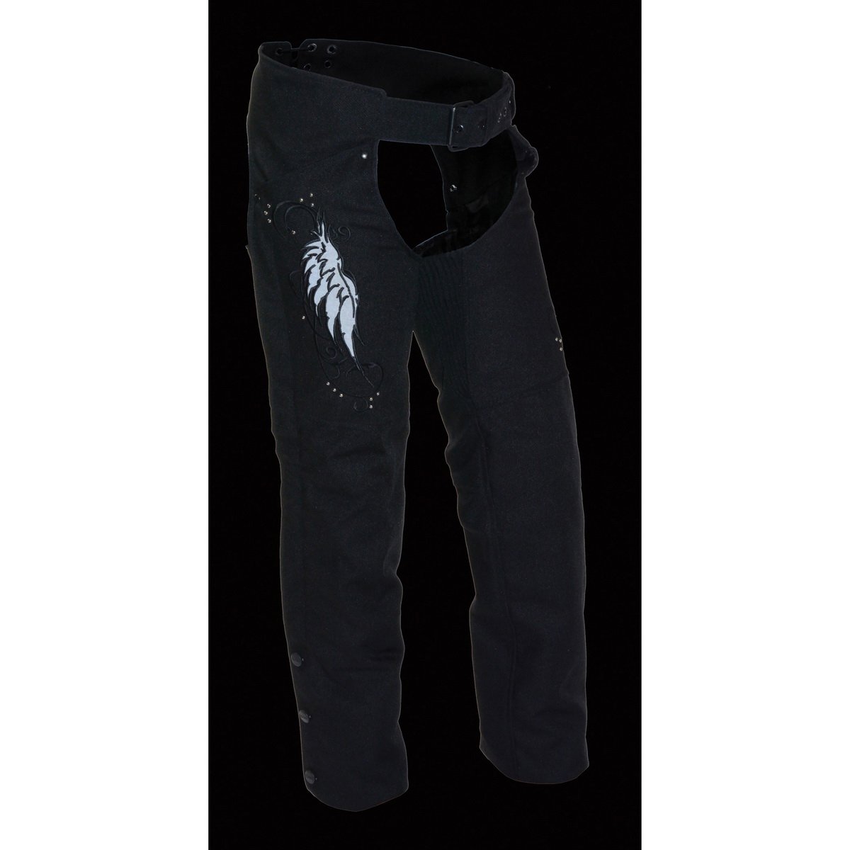 SH1956 Women's 'Winged' Solid Black Textile Chaps