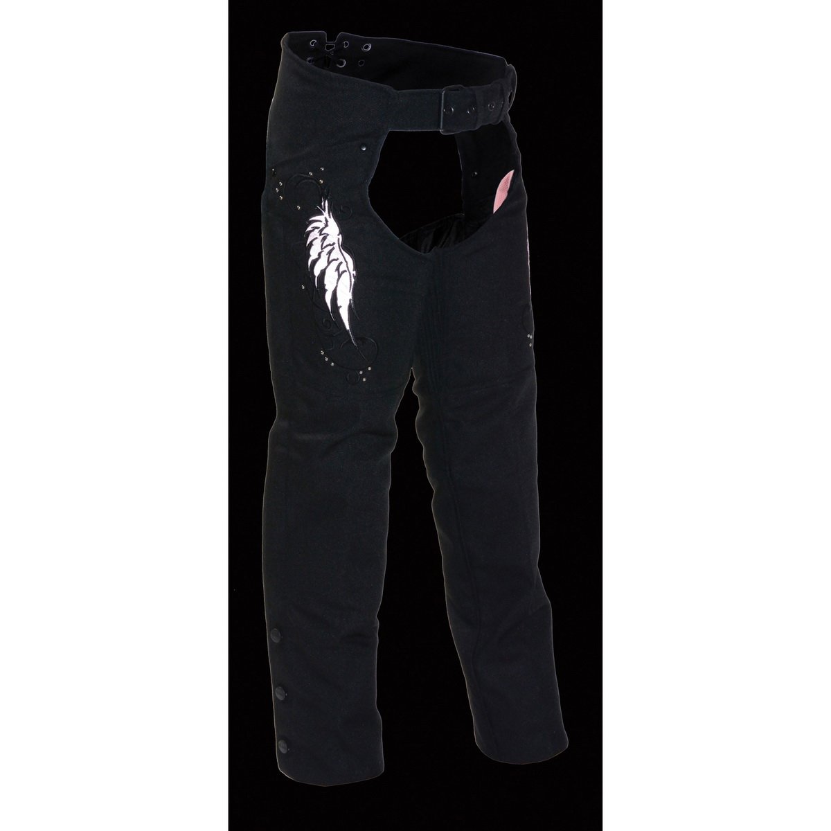 SH1956 Women's 'Winged' Black and Pink Textile Chaps