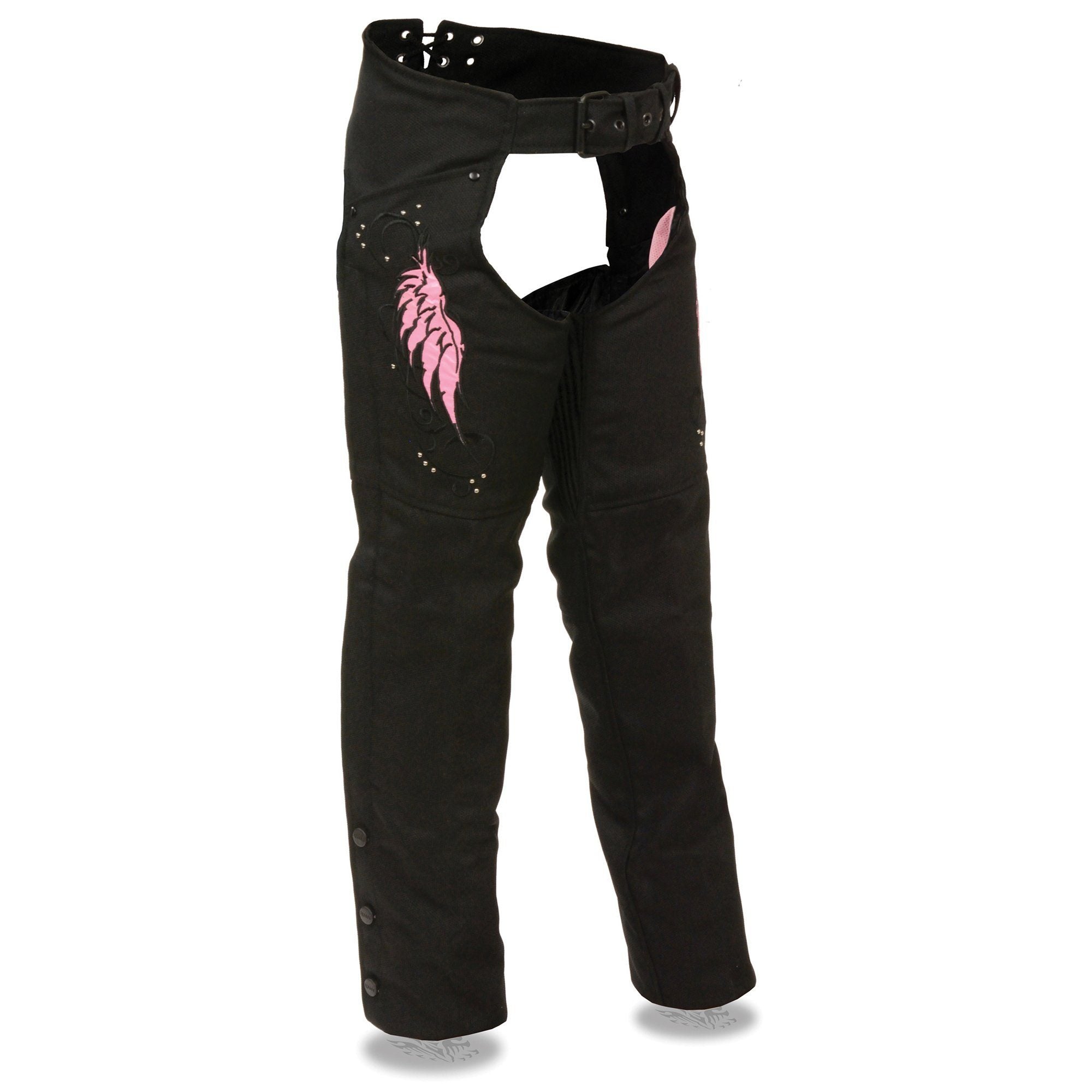 SH1956 Women's 'Winged' Black and Pink Textile Chaps