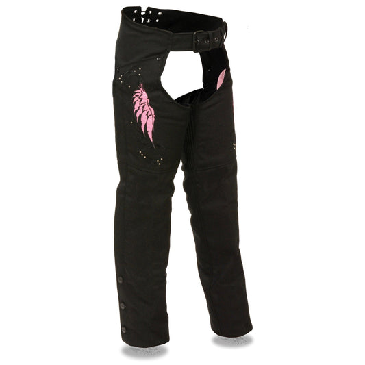SH1956 Women's 'Winged' Black and Pink Textile Chaps