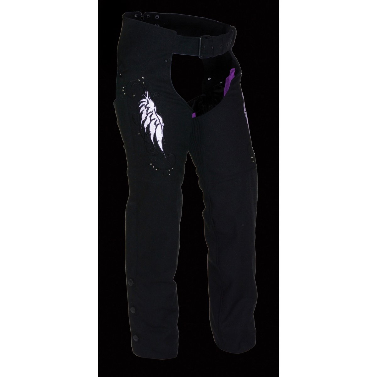 SH1956 Women's 'Winged' Black and Purple Textile Chaps
