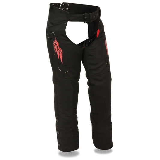 SH1956 Women's 'Winged' Black and Red Textile Chaps
