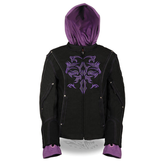 MPL1967 Women's 3/4 Hooded Black and Purple Textile Jacket with Reflective Tribal Detail