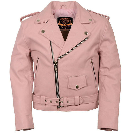 SH2010 Girls Toddler Classic Style Pink Leather Motorcycle Jacket