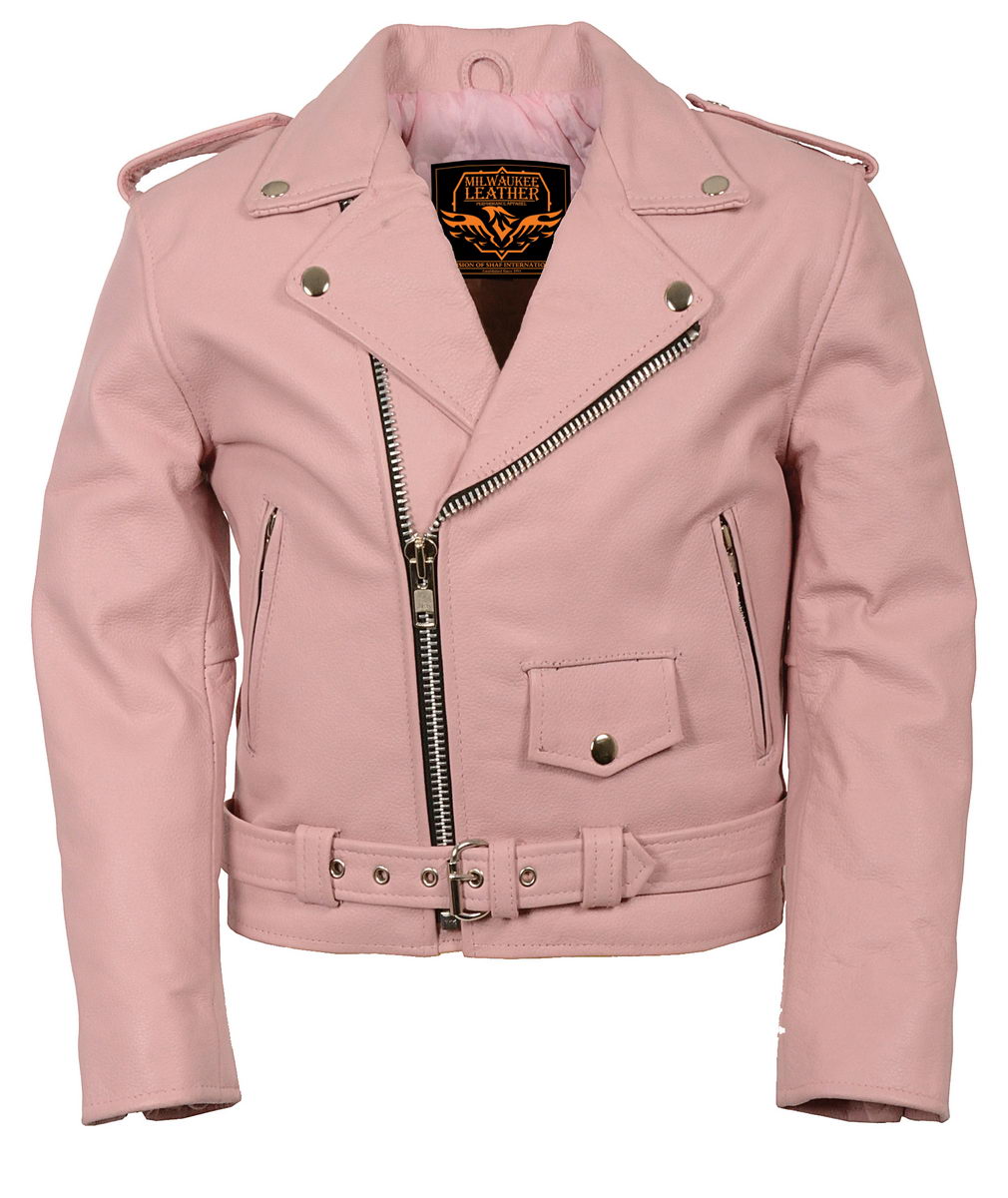 SH2010 Girls Toddler Classic Style Pink Leather Motorcycle Jacket