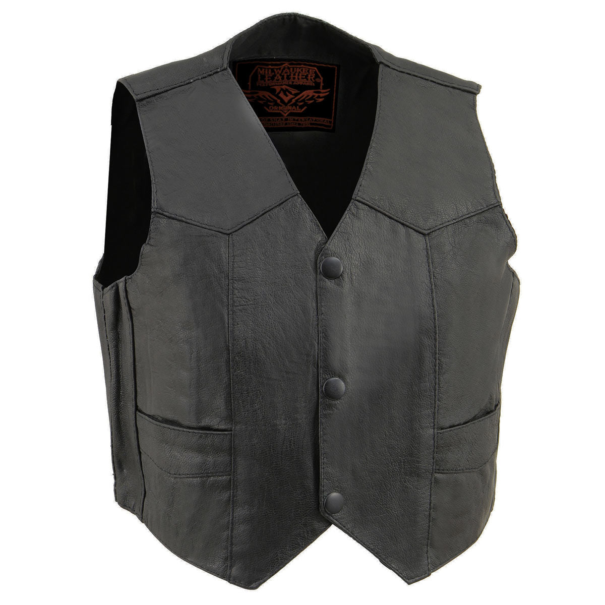 SH2011 Kids Black Classic Three Snap Leather Vest