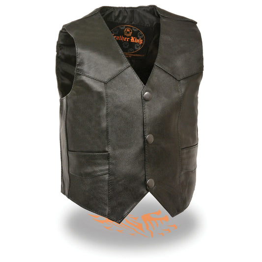SH2011 Kids Black Classic Three Snap Leather Vest