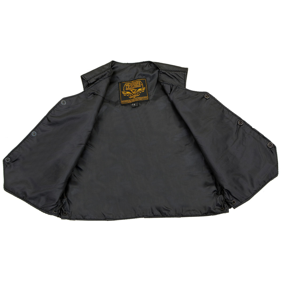 SH2011L Kids Black Classic Side Lace Three Snap Leather Vest