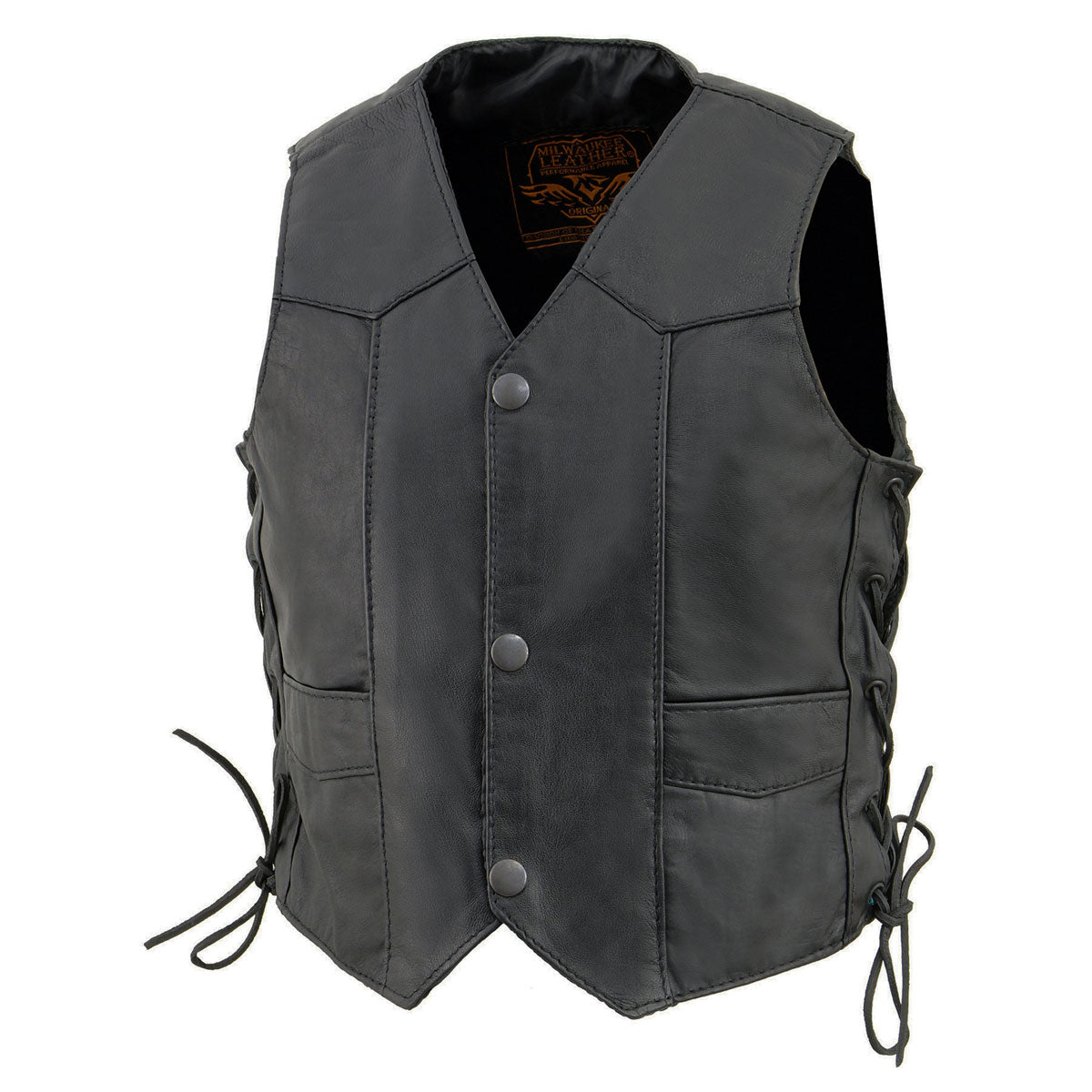 SH2011L Kids Black Classic Side Lace Three Snap Leather Vest