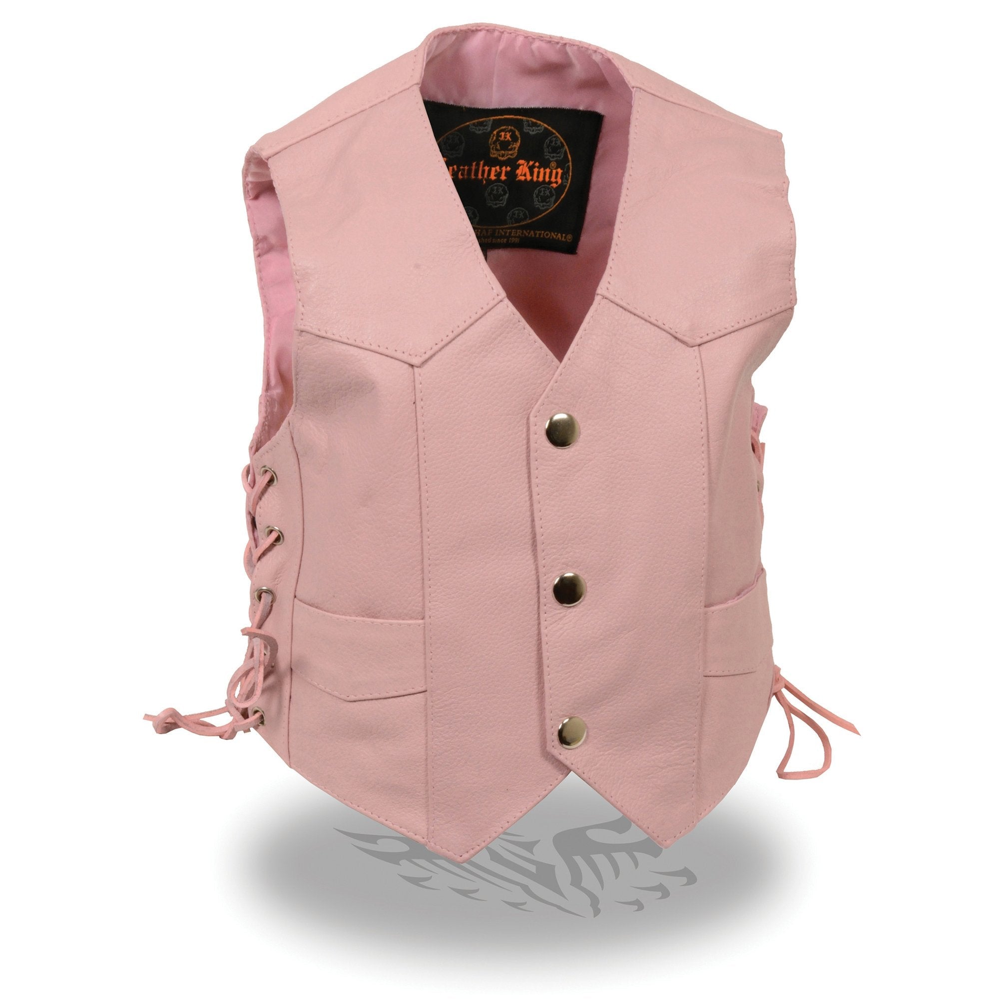 SH2011LPNK Girls Pink Classic Three Snap Leather Vest