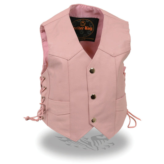 SH2011LPNK Girls Pink Classic Three Snap Leather Vest
